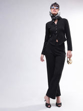 Black Button Down Full Sleeve Top with Track Pants-SASSAFRAS