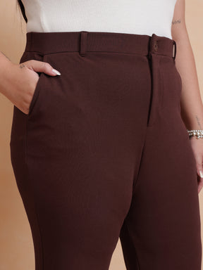 Women Brown Front Button Top With Bell Bottom Pants