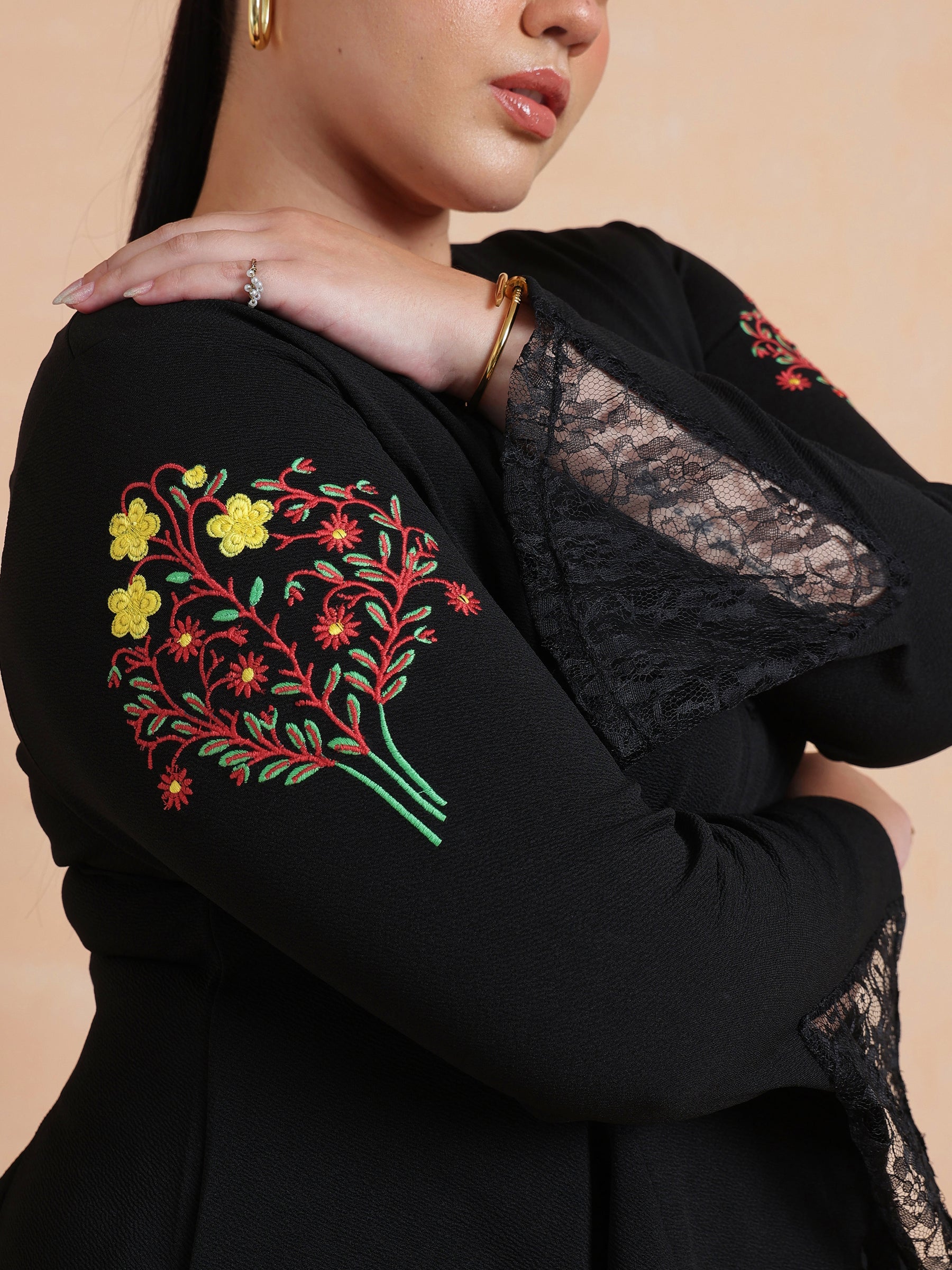 Black Front Button Top With Bell Bottom Pants-SASSAFRAS Curve