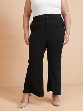 Women Black Front Button Top With Bell Bottom Pants