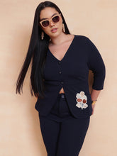 Navy Front Button Top With Pants-SASSAFRAS Curve