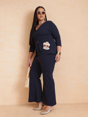 Navy Front Button Top With Pants-SASSAFRAS Curve