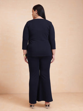 Navy Front Button Top With Pants-SASSAFRAS Curve
