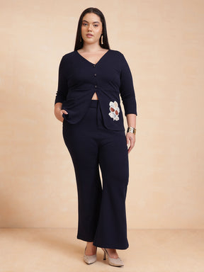 Women Navy Front Button Top With Pants