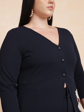 Women Navy Front Button Top With Pants