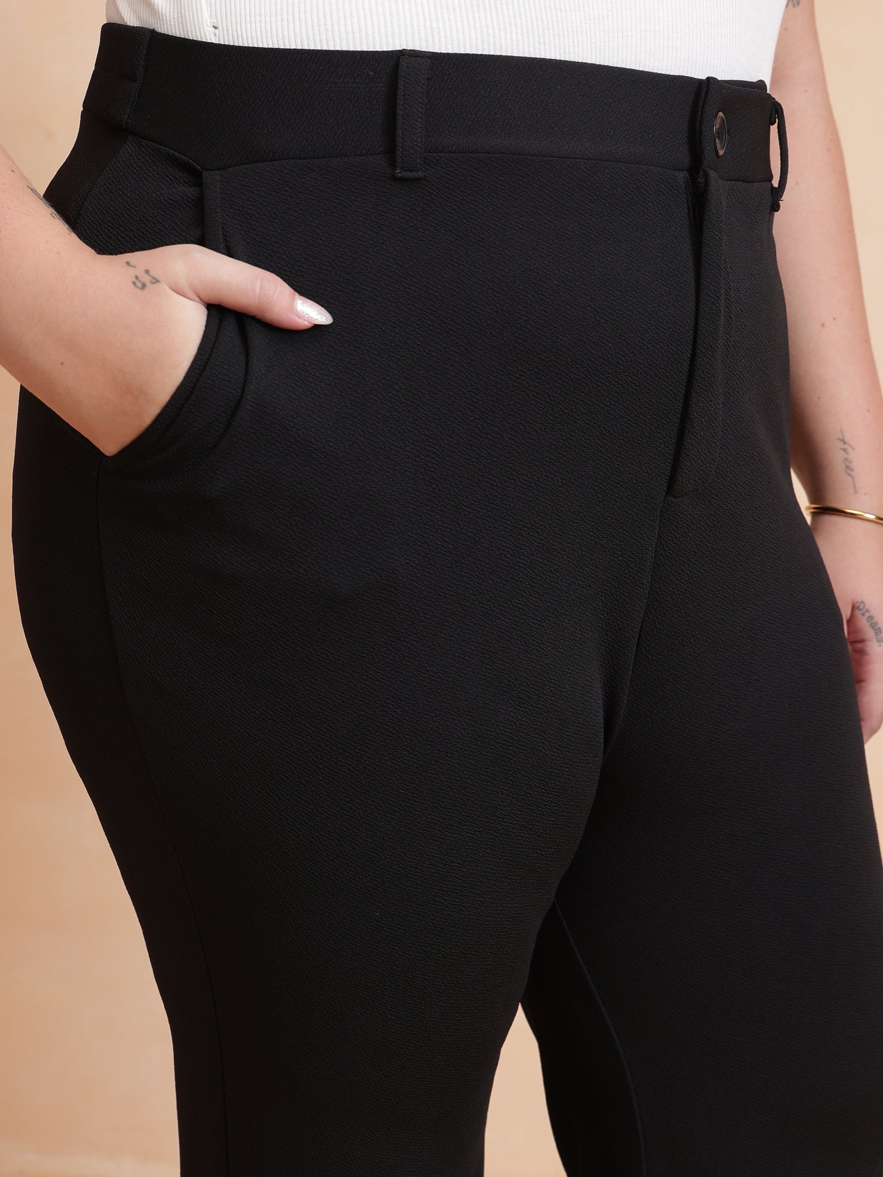 Women Black Front Button Top With Pants