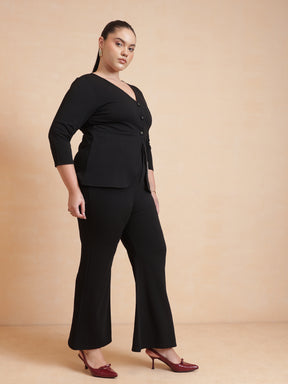 Women Black Front Button Top With Pants