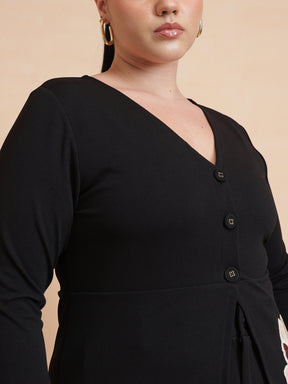 Black Front Button Top With Pants-SASSAFRAS Curve
