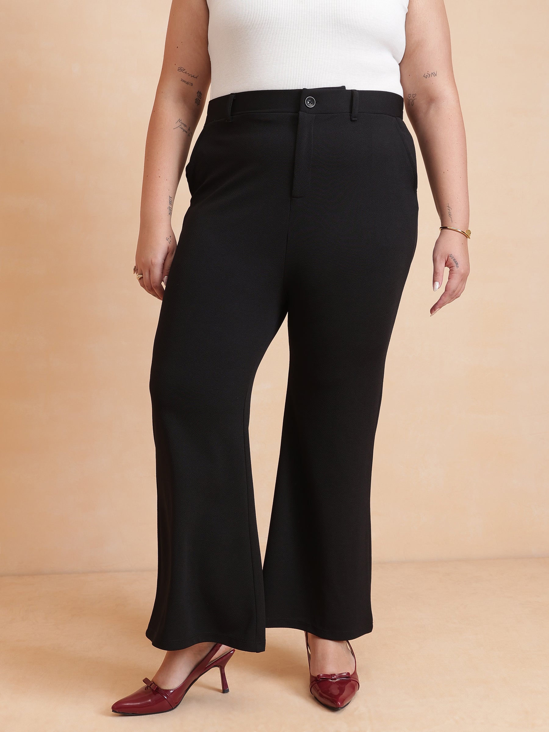 Women Black Front Button Top With Pants