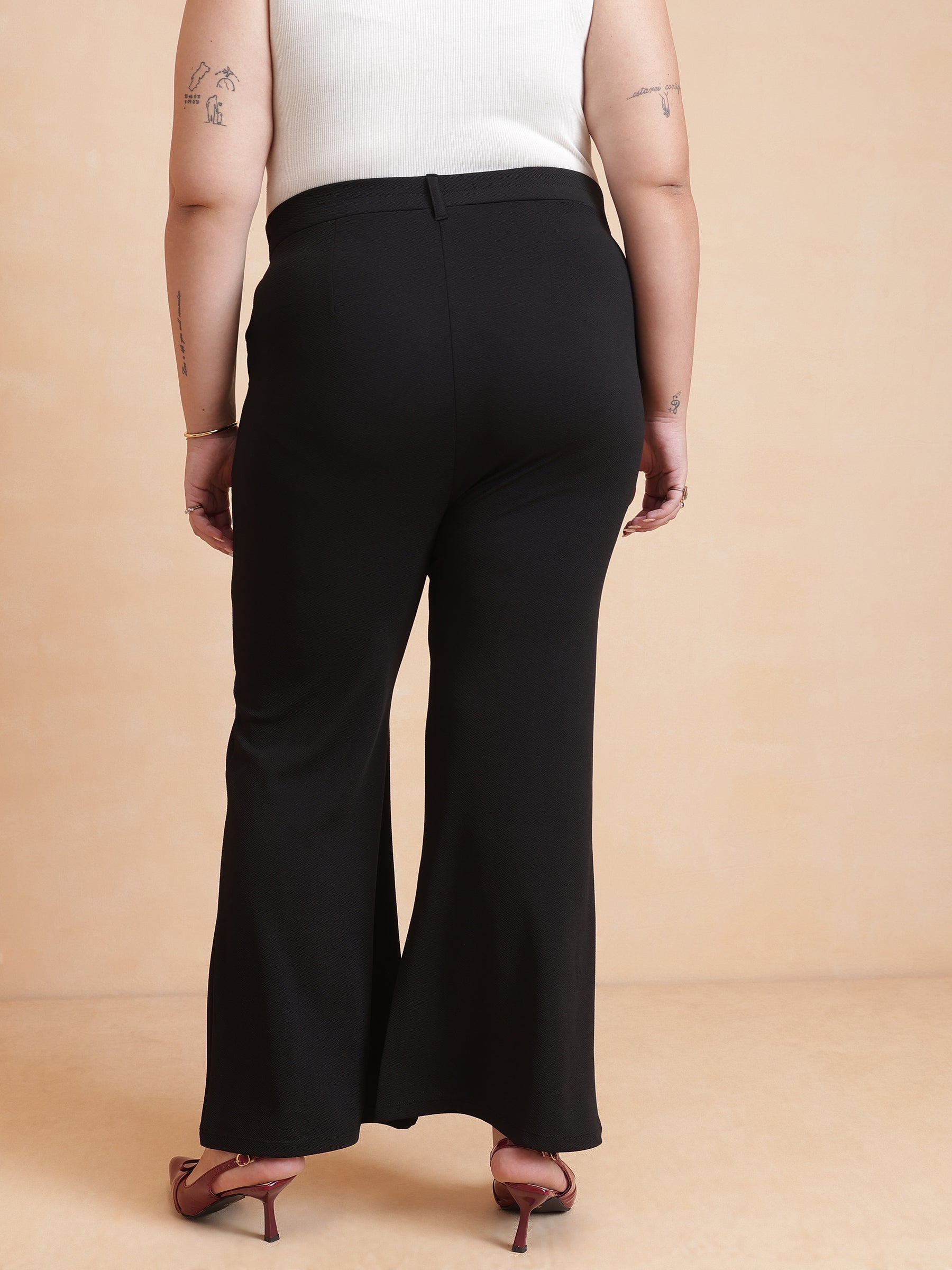 Women Black Front Button Top With Pants