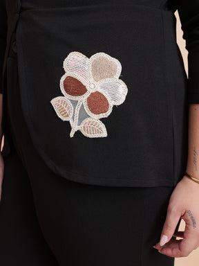 Women Black Front Button Top With Pants