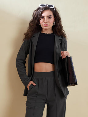 Grey Notch Collar Front Open Blazer With Pants-SASSAFRAS