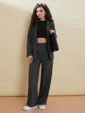Grey Notch Collar Front Open Blazer With Pants-SASSAFRAS