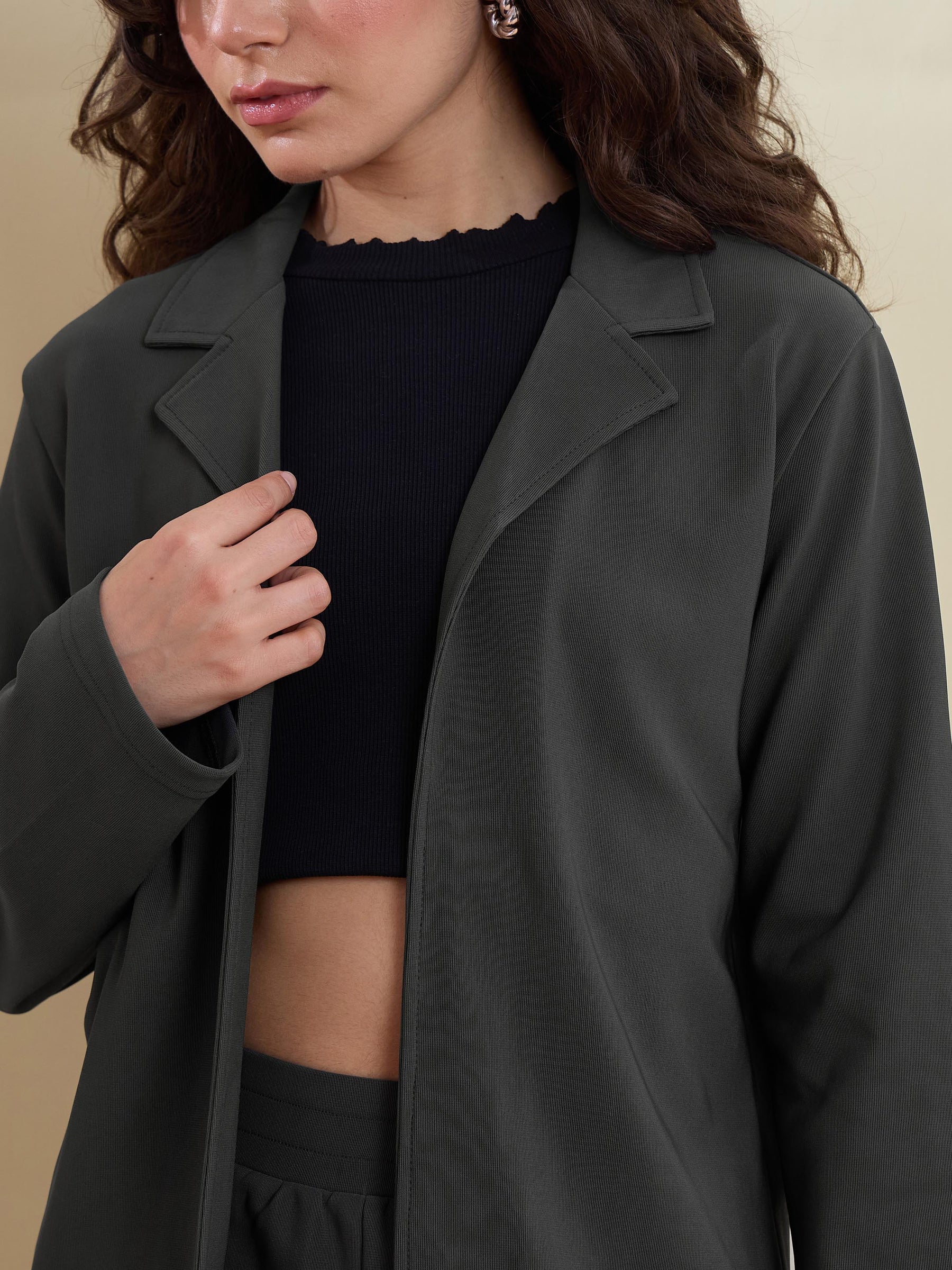 Grey Notch Collar Front Open Blazer With Pants-SASSAFRAS