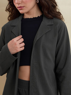 Grey Notch Collar Front Open Blazer With Pants-SASSAFRAS