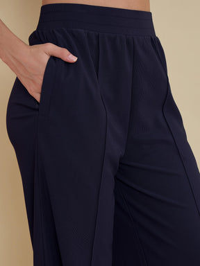Navy Notch Collar Front Open Blazer With Pants-SASSAFRAS
