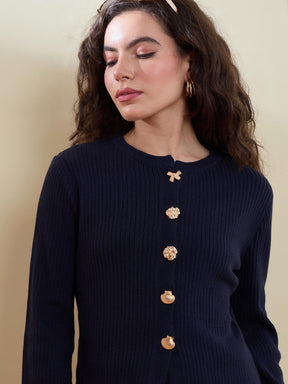 Navy Knitted Front Button Top With Maxi Skirt -SASSAFRAS
