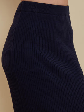 Navy Knitted Front Button Top With Maxi Skirt -SASSAFRAS