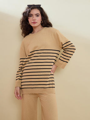 Beige & Black Knitted Oversize Sweatshirt With Pants-SASSAFRAS