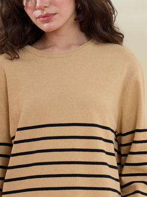 Beige & Black Knitted Oversize Sweatshirt With Pants-SASSAFRAS