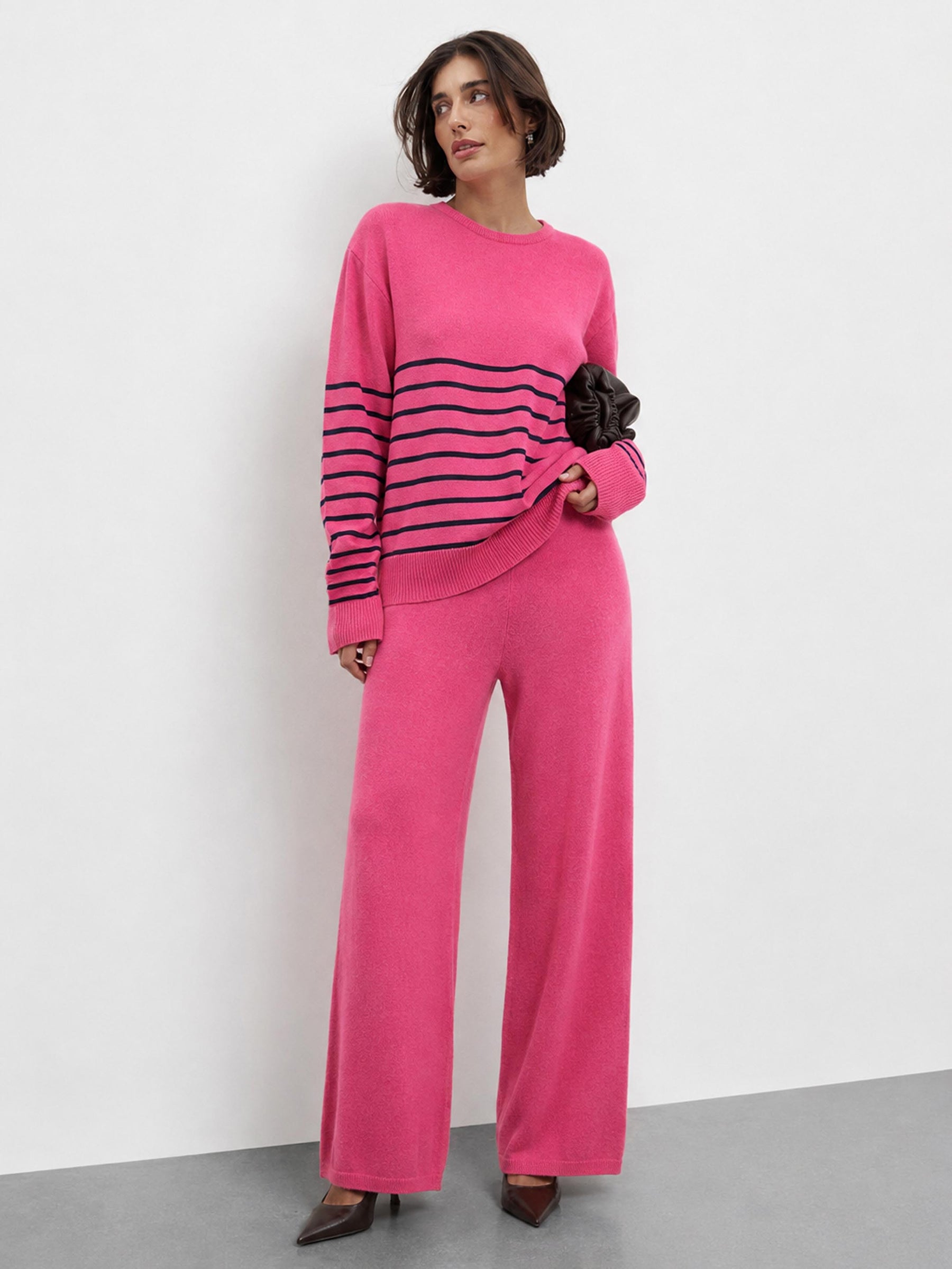 Pink & Navy Knitted Oversize Sweatshirt With Pants-SASSAFRAS
