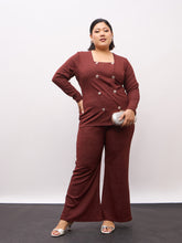 Brown Metal Button Top With Bell Bottom Pants-SASSAFRAS Curve