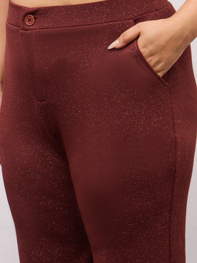 Brown Metal Button Top With Bell Bottom Pants-SASSAFRAS Curve