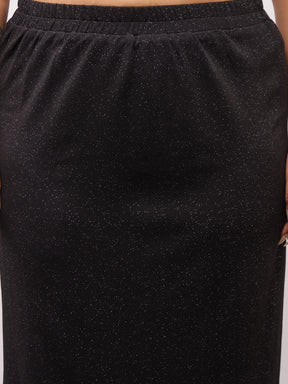 Black Metal Button Top With Midi Skirt-SASSAFRAS Curve