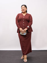 Brown Metal Button Top With Midi Skirt-SASSAFRAS Curve