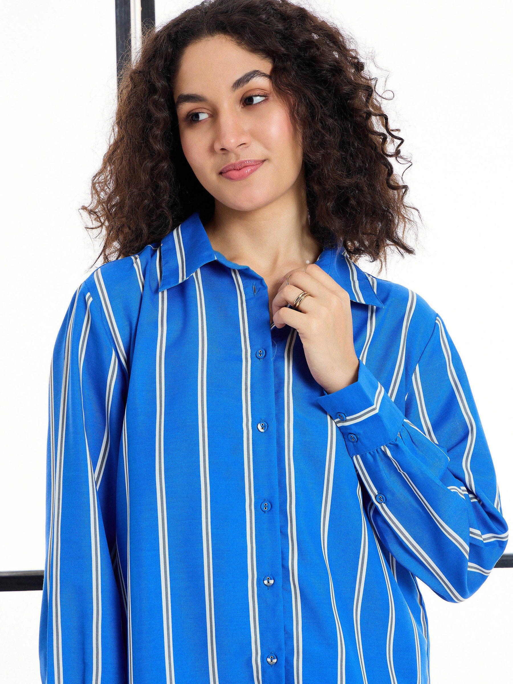 Blue Stripes Shirt With Lounge Pants-SASSAFRAS alt-laze