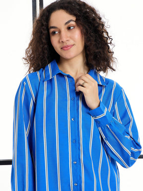 Blue Stripes Shirt With Lounge Pants-SASSAFRAS alt-laze