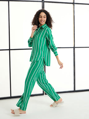 Green Stripes Shirt With Lounge Pants-SASSAFRAS alt-laze