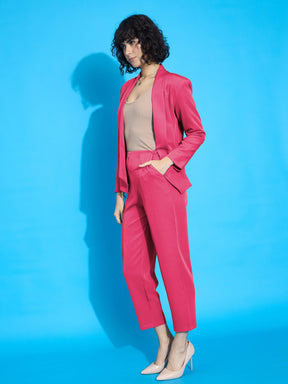 Pink Shawl Collar Blazer With Balloon Fit Pants-SASSAFRAS worklyf