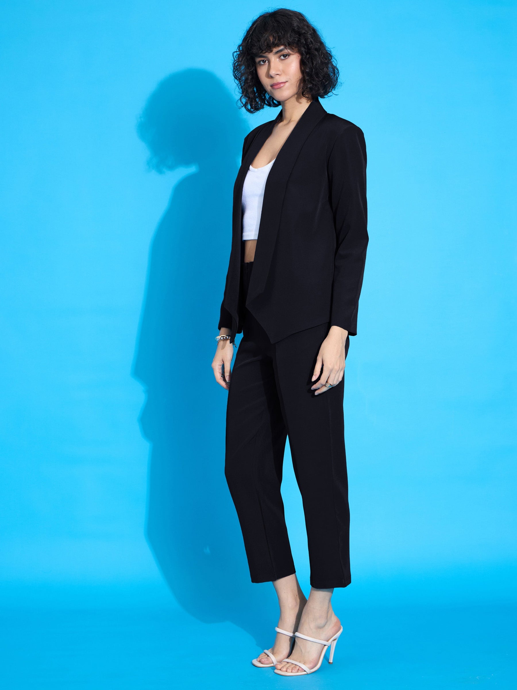 Black Shawl Collar Blazer With Balloon Fit Pants-SASSAFRAS worklyf