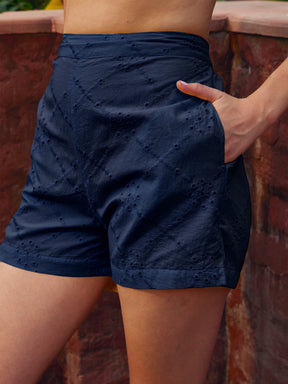 Navy Schiffli Regular Shorts-SASSAFRAS