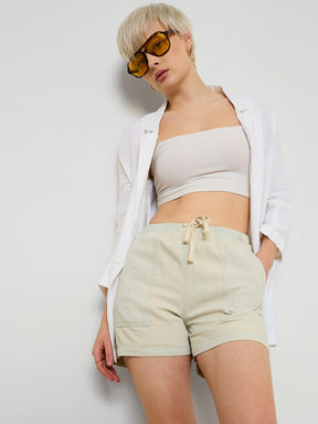 Faded Beige Patch Pocket Drawstring Shorts-SASSAFRAS BASICS