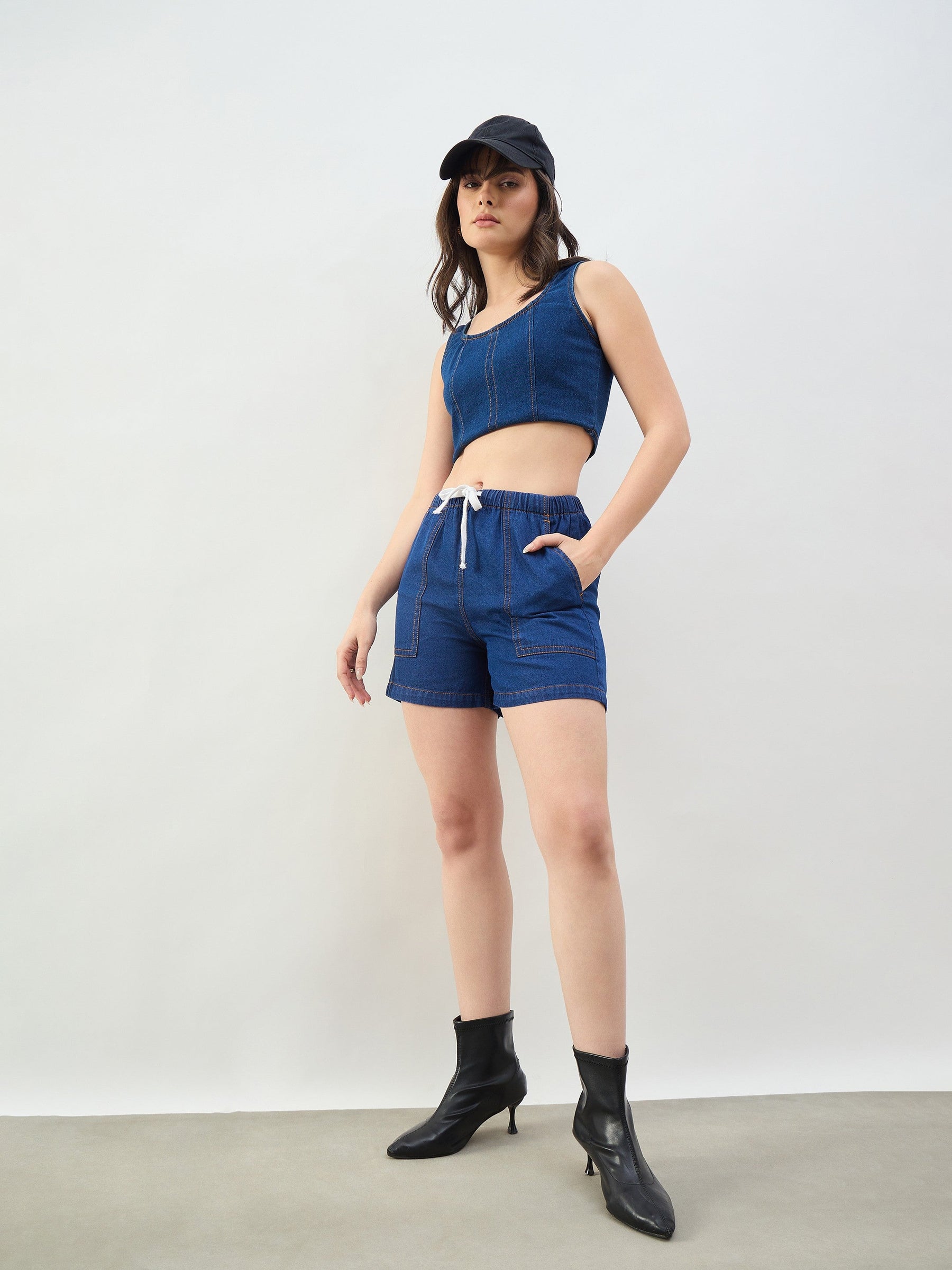 Blue Patch Pocket Drawstring Shorts-SASSAFRAS BASICS