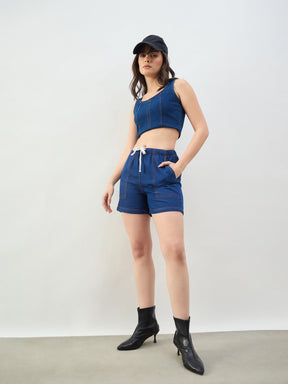 Blue Patch Pocket Drawstring Shorts-SASSAFRAS BASICS