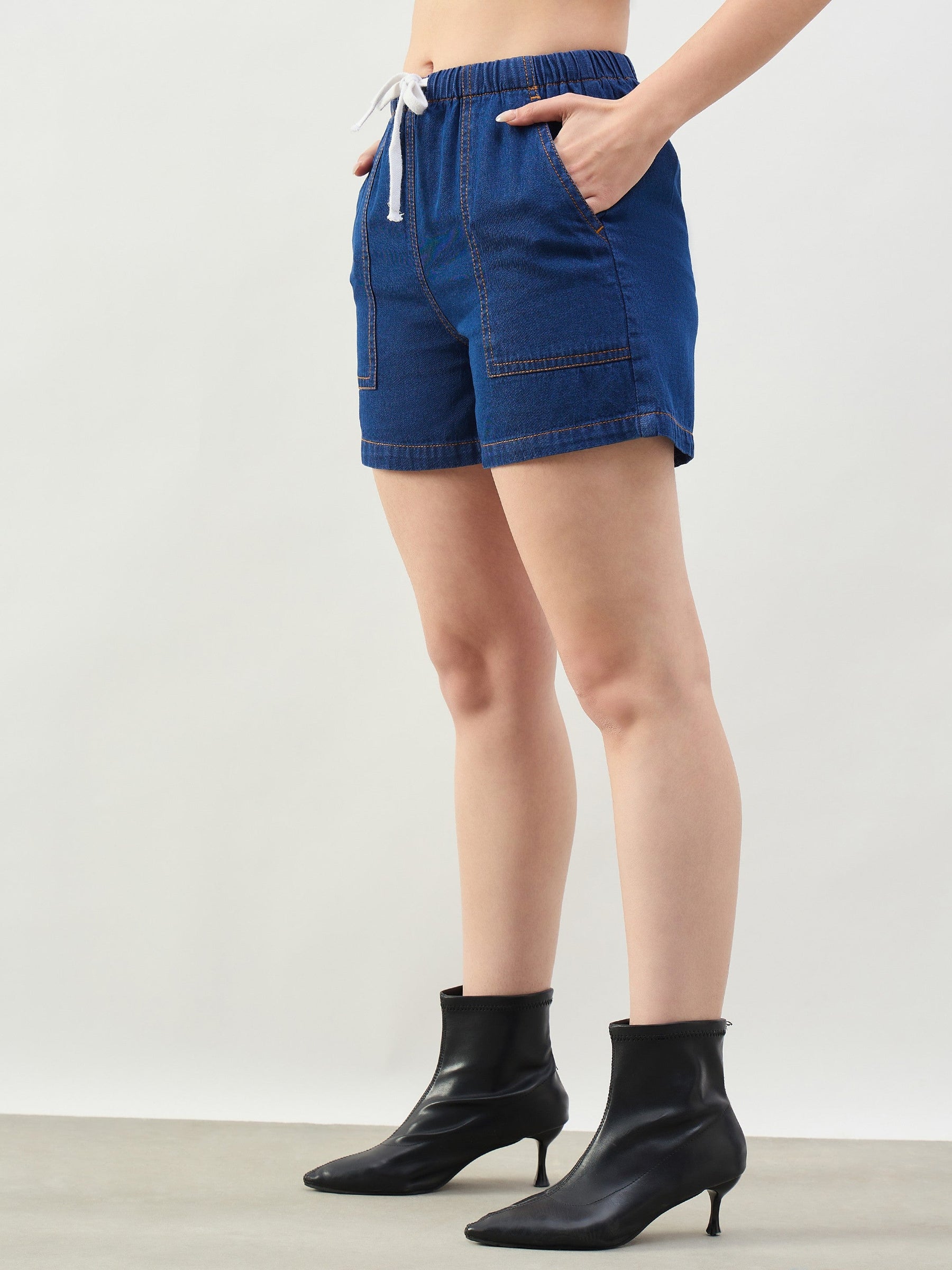 Blue Patch Pocket Drawstring Shorts-SASSAFRAS BASICS