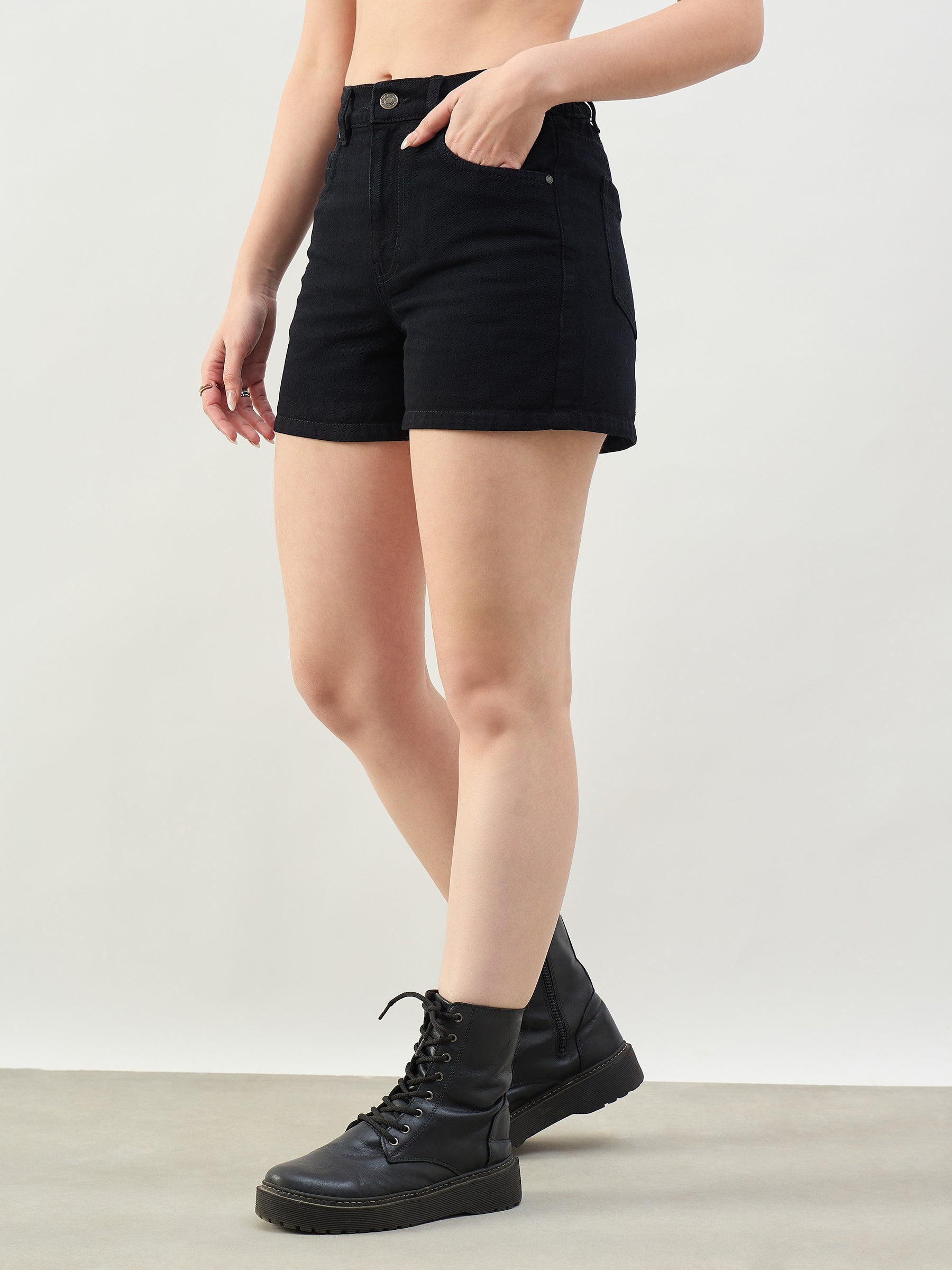 Black Denim Clean Look Shorts-SASSAFRAS BASICS