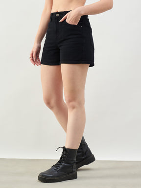Black Denim Clean Look Shorts-SASSAFRAS BASICS