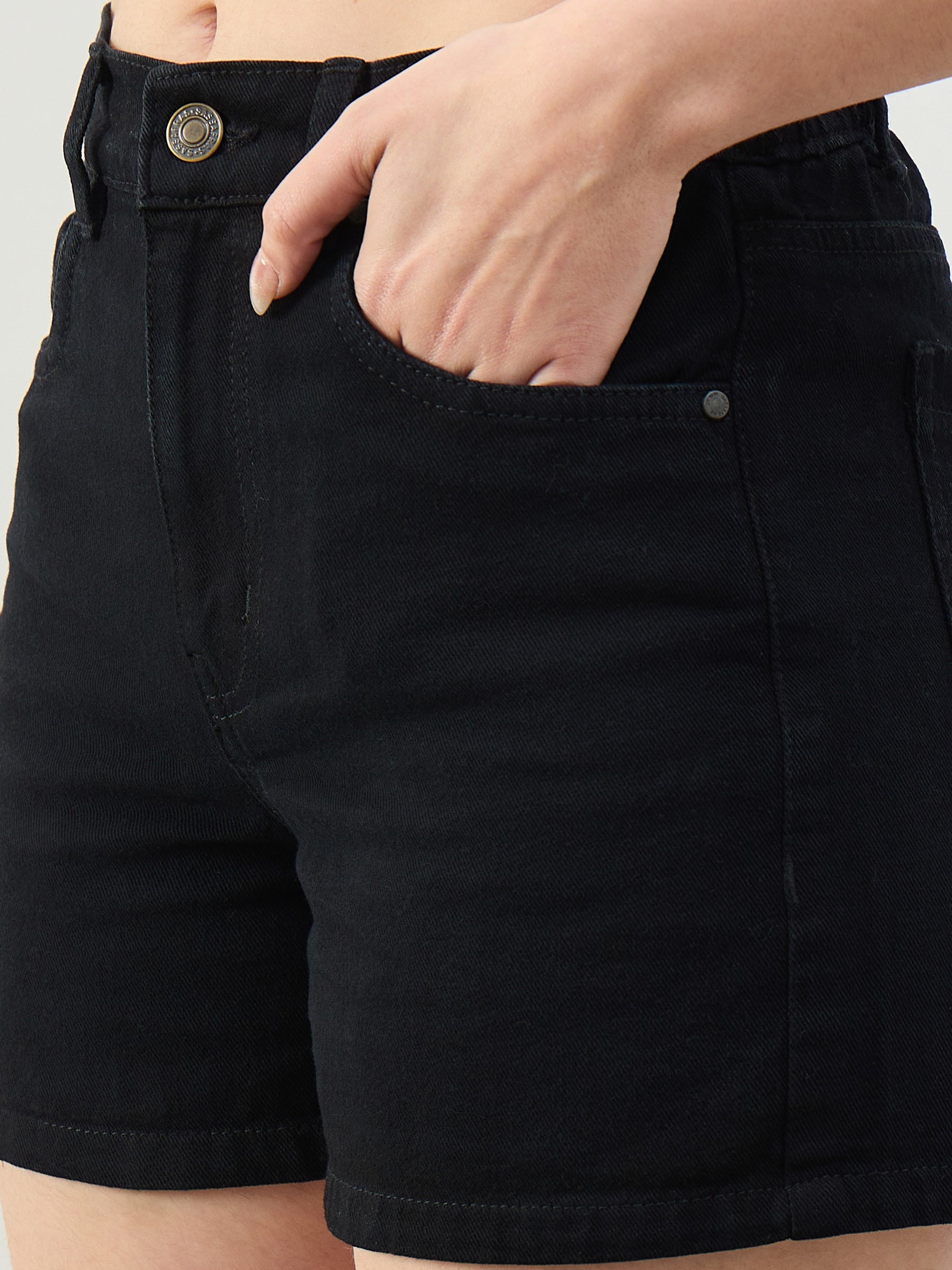 Black Denim Clean Look Shorts-SASSAFRAS BASICS