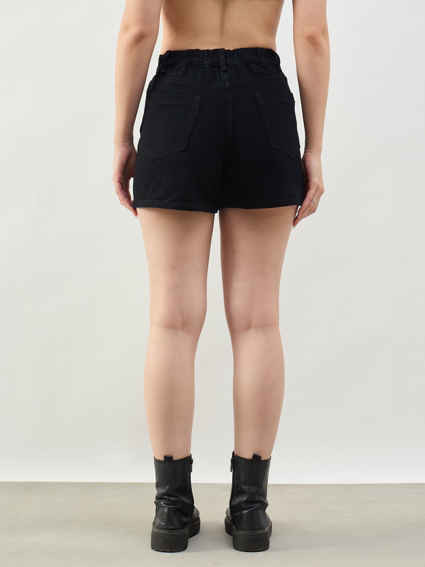 Black Denim Clean Look Shorts-SASSAFRAS BASICS