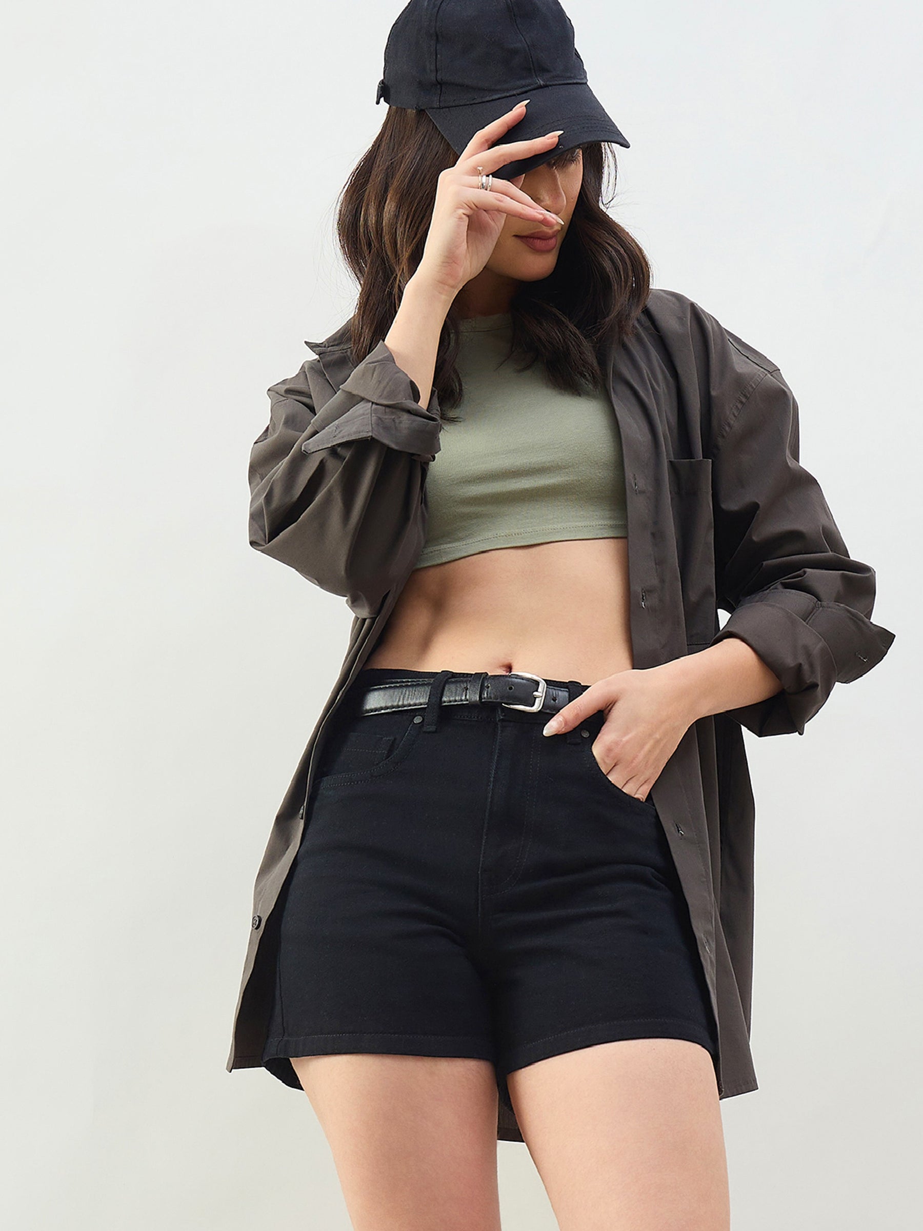 Women Black Denim Clean Look Shorts