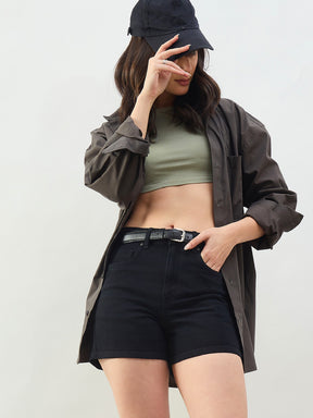 Women Black Denim Clean Look Shorts