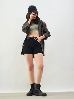 Women Black Denim Clean Look Shorts