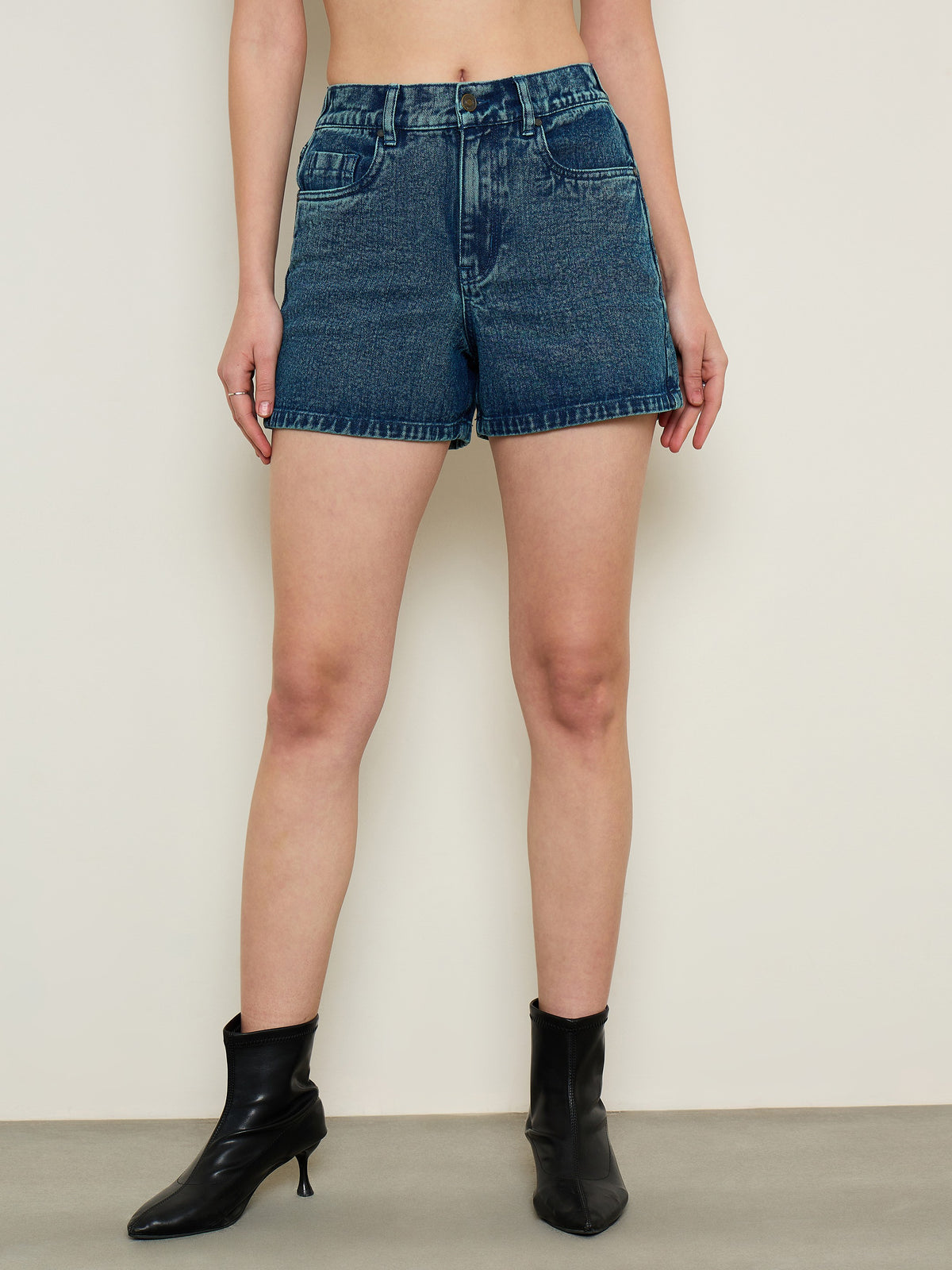 Navy Overdyed Green-Tone Denim Shorts-SASSAFRAS BASICS