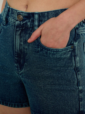 Navy Overdyed Green-Tone Denim Shorts-SASSAFRAS BASICS