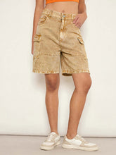 Beige Overdyed Mid Rise Bermuda Shorts-SASSAFRAS