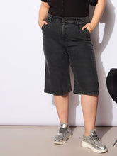 Black Denim Bermuda Shorts-SASSAFRAS Curve